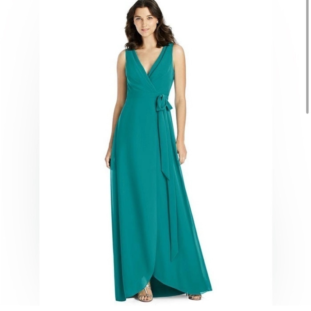 NWT Jenny Packham Matte Chiffon Wrap Dress In Jade